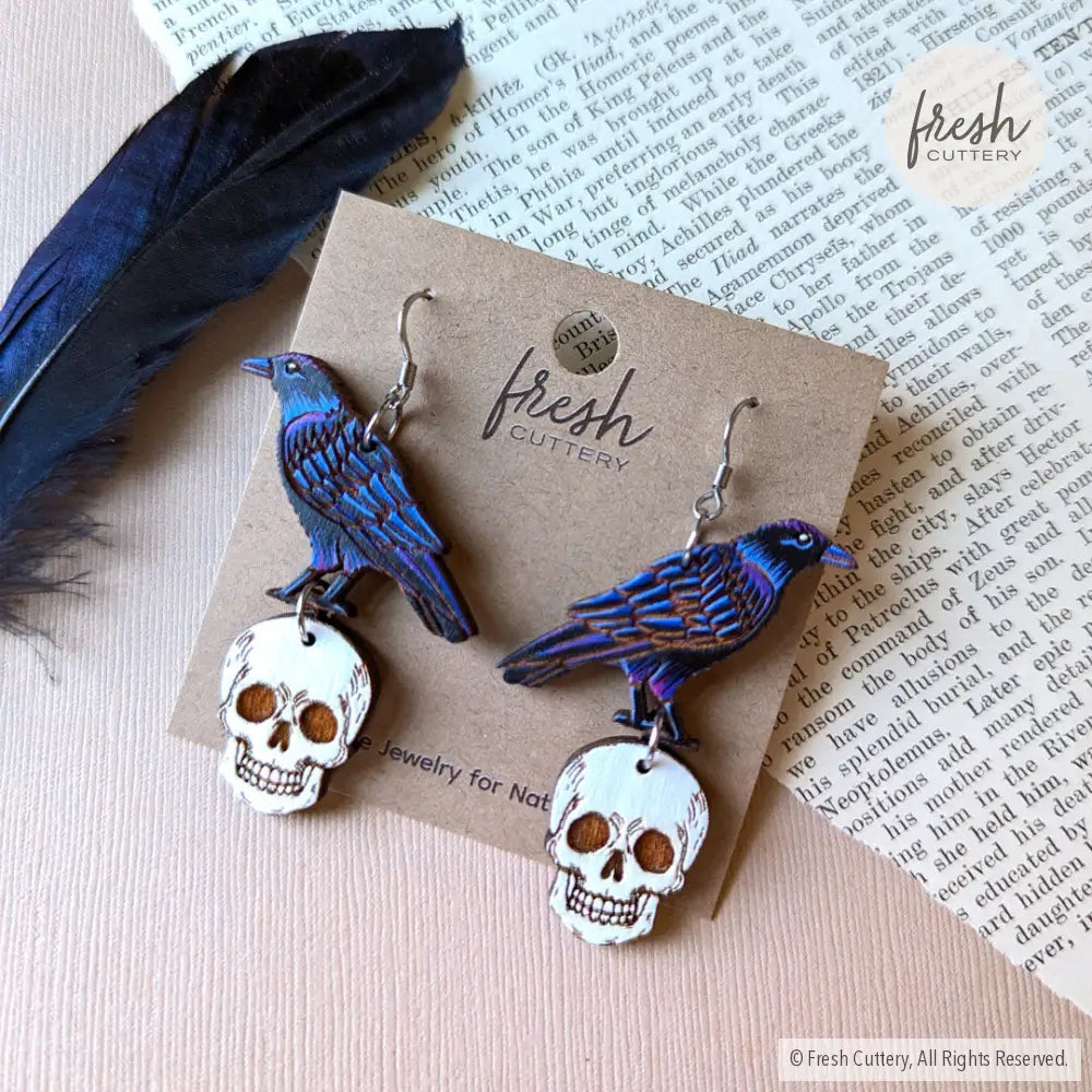 Raven Skull Earrings Dangle And Drop