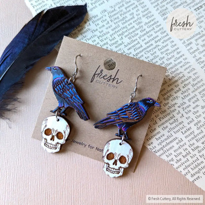 Raven Skull Earrings Dangle And Drop