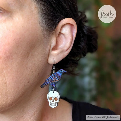 Raven Skull Earrings Dangle And Drop
