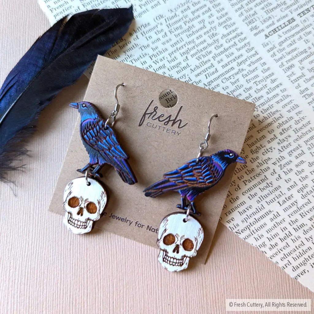 Raven Skull Earrings Dangle And Drop