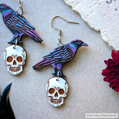 Raven Skull Earrings - Dangle and Drop Earrings