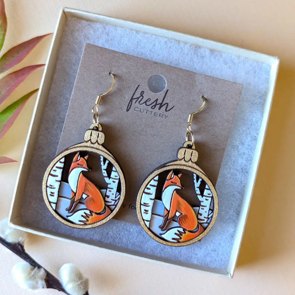 Red Fox Christmas Ornament Earrings Dangle And Drop