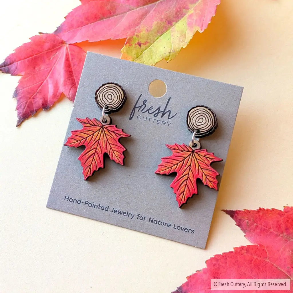 Red Maple Leaf Earrings - Dangle and Drop Earrings