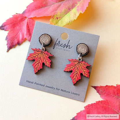Red Maple Leaf Earrings - Dangle and Drop Earrings