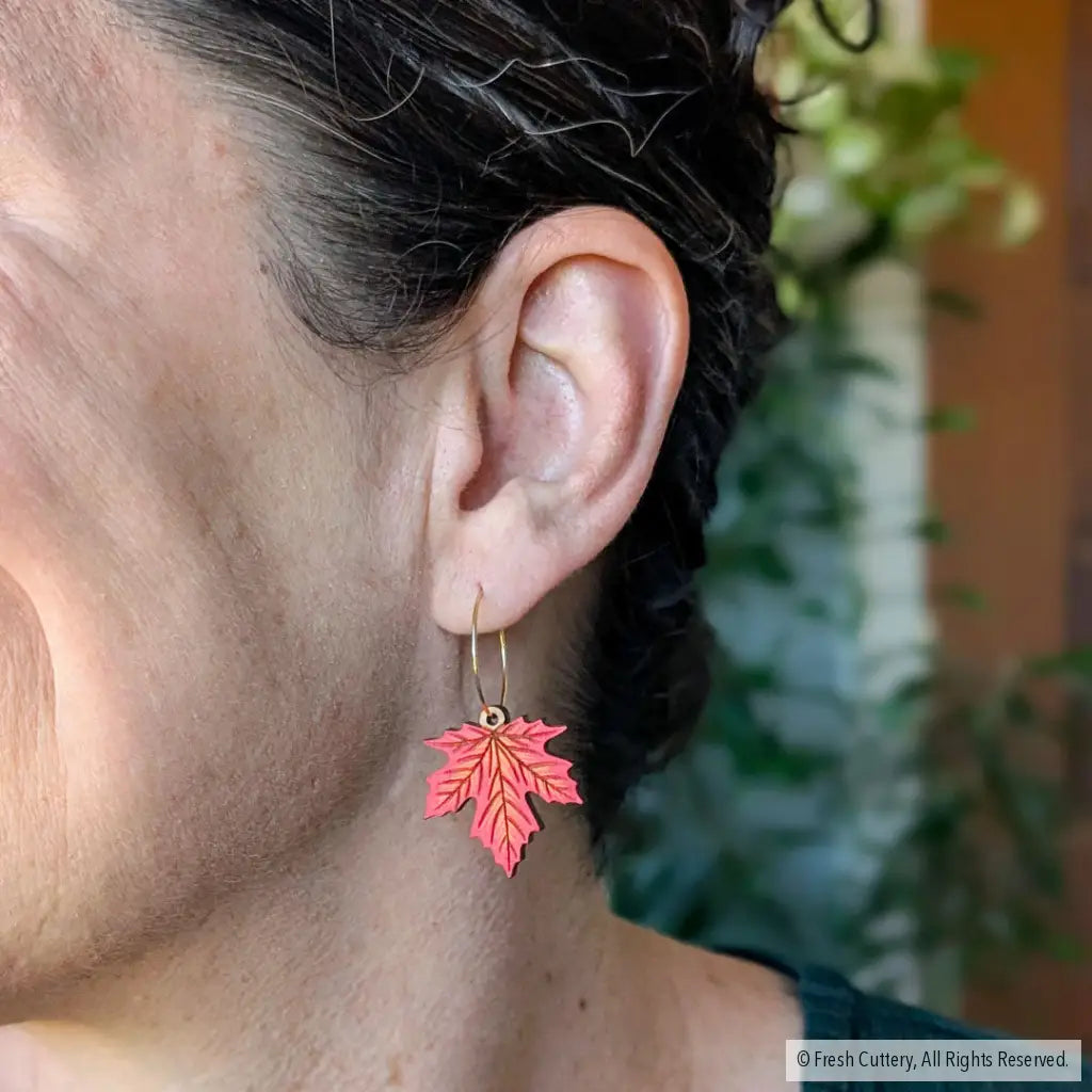 Red Maple Leaf Earrings Dangle and Drop Earrings