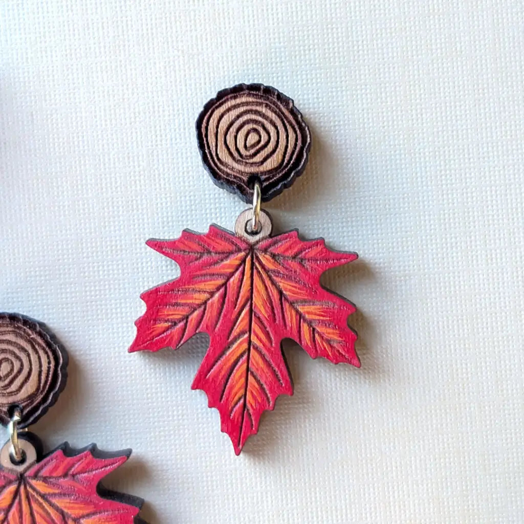 Red Maple Leaf Earrings Dangle and Drop Earrings