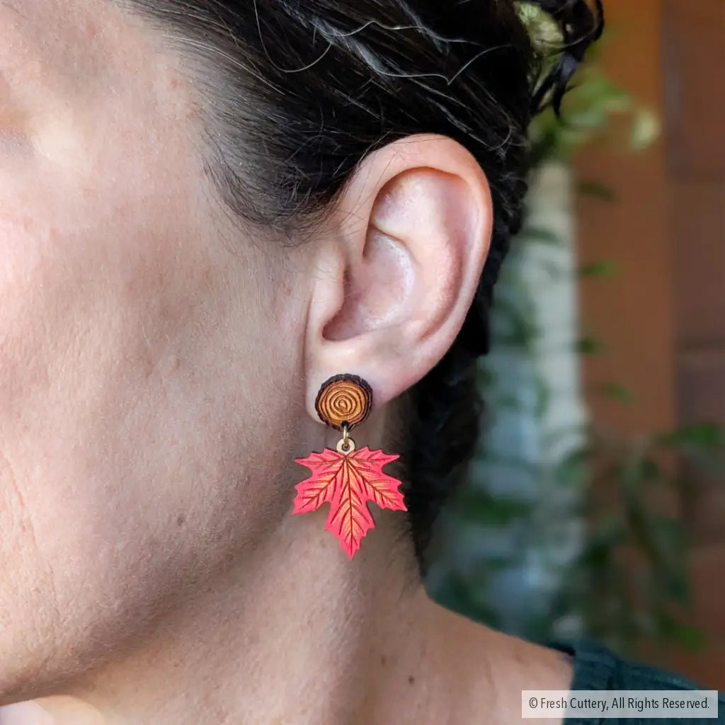 Red Maple Leaf Earrings Dangle and Drop Earrings