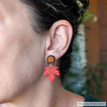 Red Maple Leaf Earrings Dangle and Drop Earrings