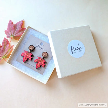 Red Maple Leaf Earrings Dangle and Drop Earrings