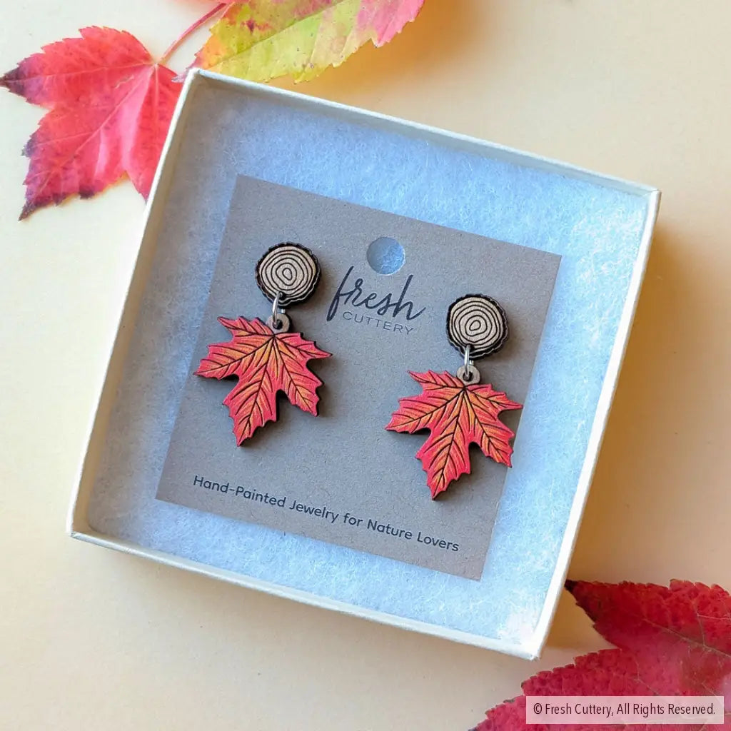 Red Maple Leaf Earrings - Dangle and Drop Earrings