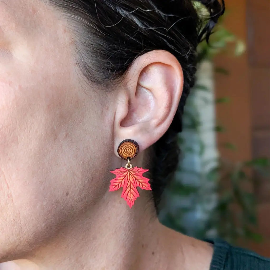 Red Maple Leaf Earrings Dangle and Drop Earrings