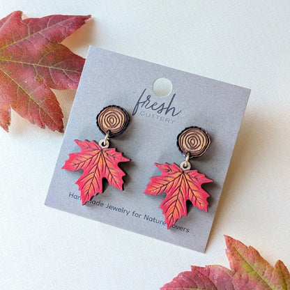 Red Maple Leaf Earrings Dangle and Drop Earrings