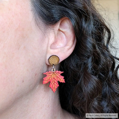 Red Maple Leaf Earrings - Dangle and Drop Earrings