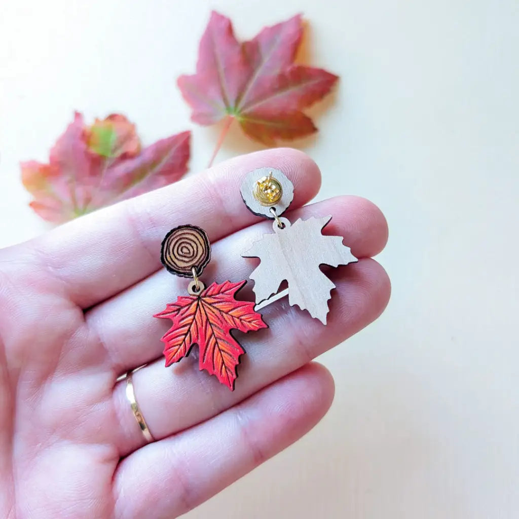 Red Maple Leaf Earrings Dangle and Drop Earrings