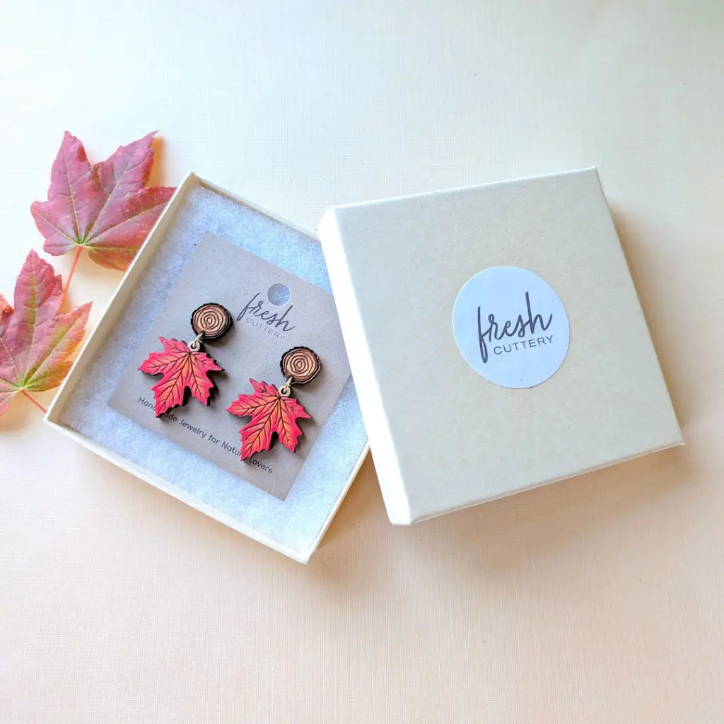 Red Maple Leaf Earrings Dangle and Drop Earrings