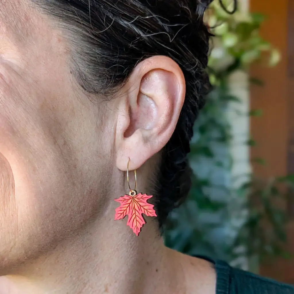 Red Maple Leaf Earrings Dangle and Drop Earrings