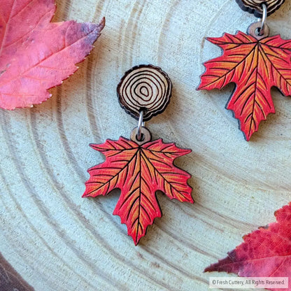 Red Maple Leaf Earrings - Dangle and Drop Earrings