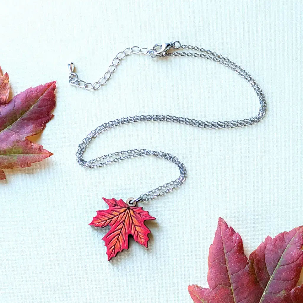 Red Maple Leaf Necklace Silver Chain Necklaces