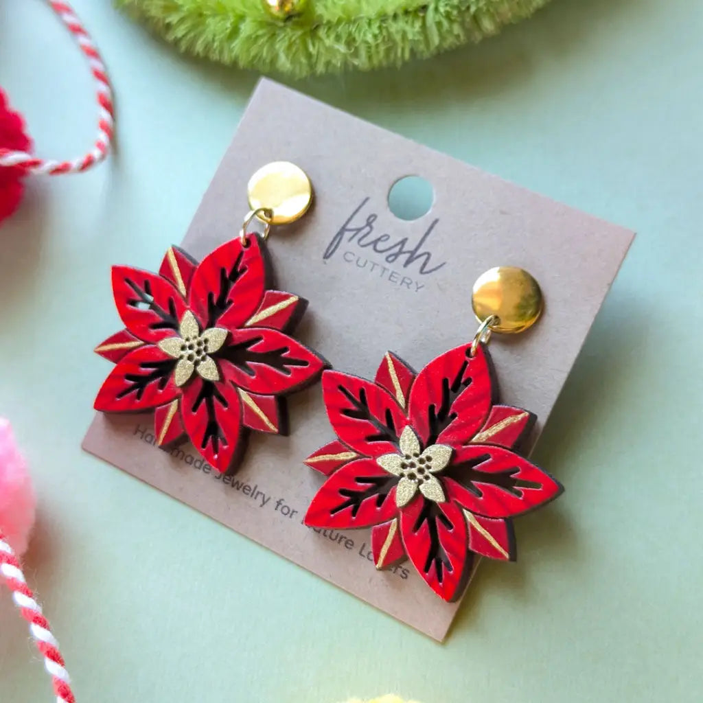 Poinsettia Earrings Dangle And Drop