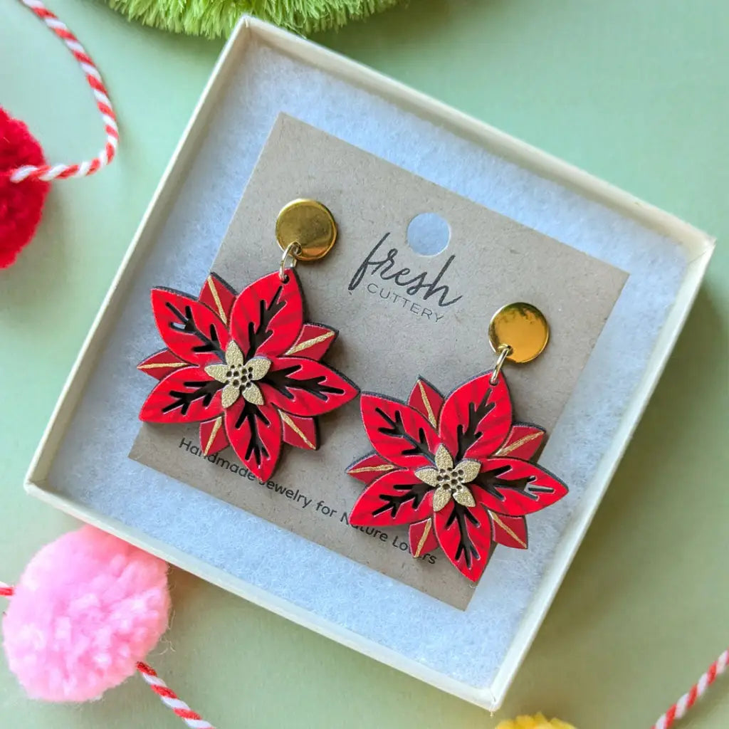 Poinsettia Earrings Dangle And Drop