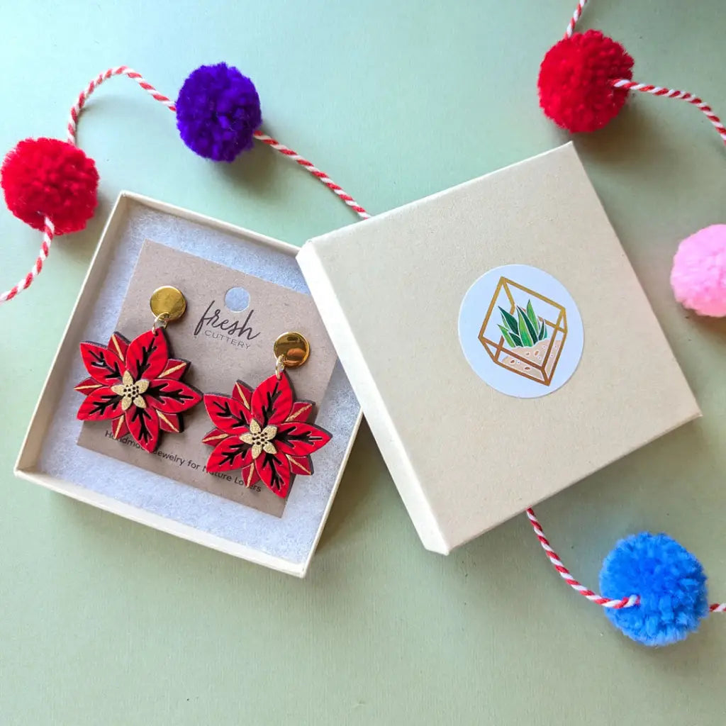 Poinsettia Earrings Dangle And Drop