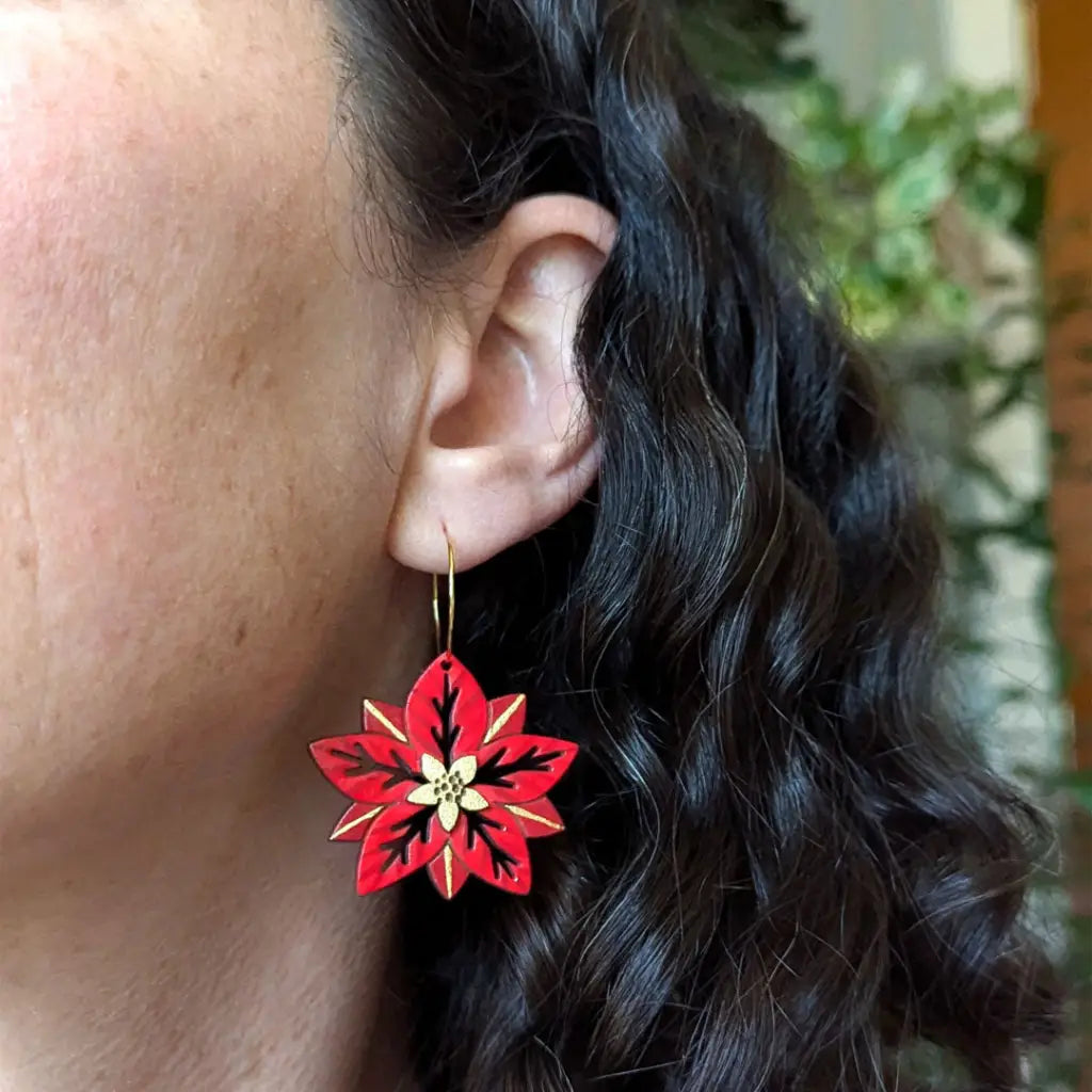 Poinsettia Earrings Dangle And Drop