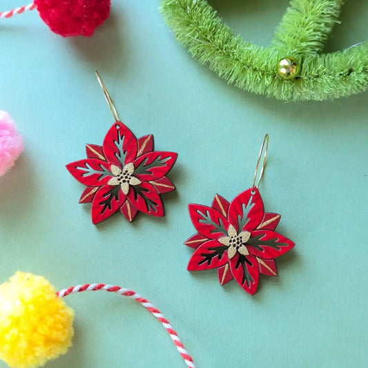Poinsettia Earrings Gold Hoops Dangle And Drop