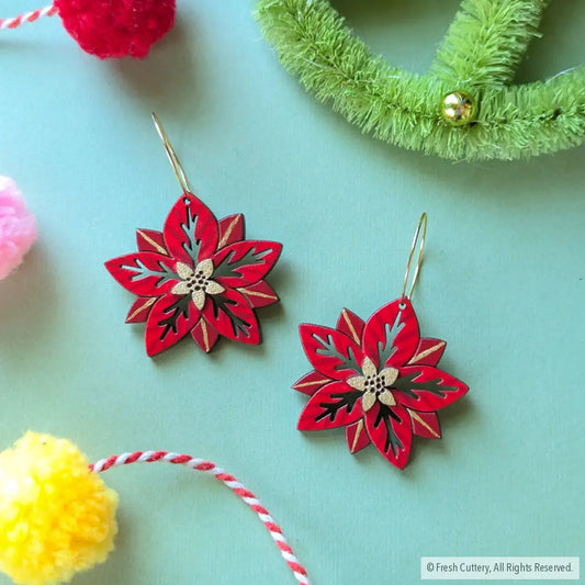 Poinsettia Earrings Gold Hoops Dangle And Drop