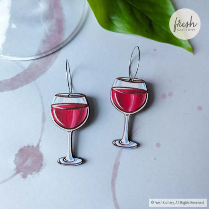 Red Wine Earrings Silver Hoops Dangle And Drop