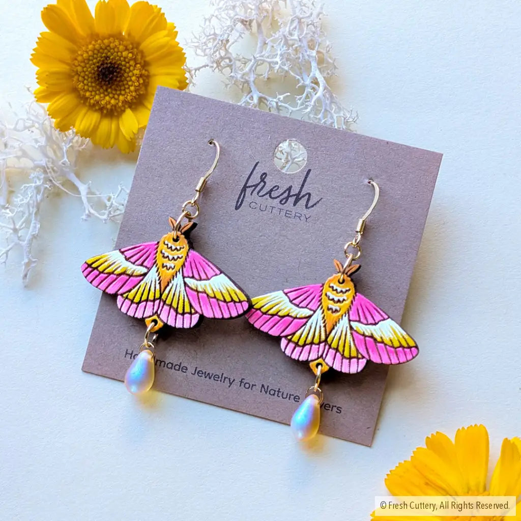Rosy Maple Moth Earrings Dangle and Drop Earrings