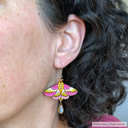 Rosy Maple Moth Earrings - Dangle and Drop Earrings