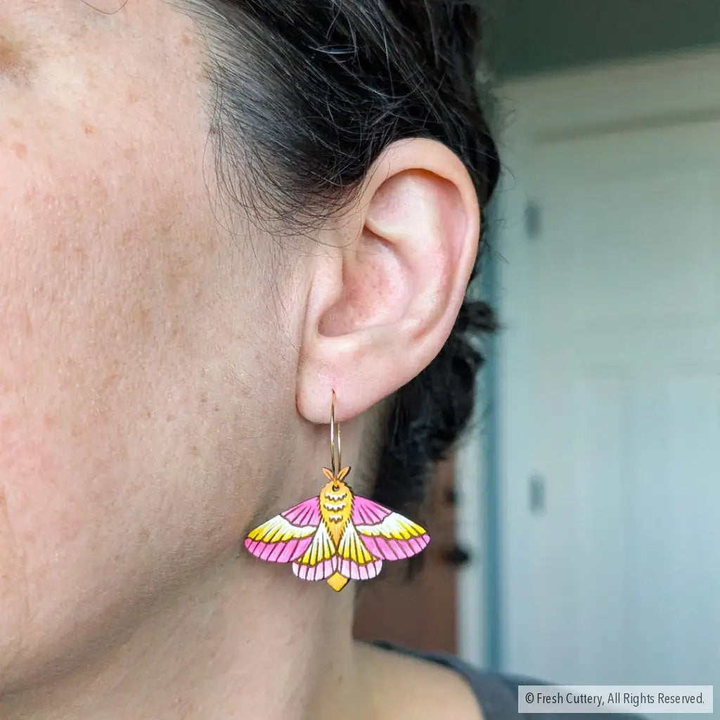 Rosy Maple Moth Earrings Dangle and Drop Earrings