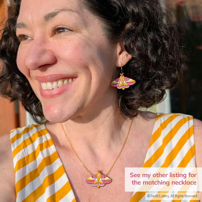 Rosy Maple Moth Earrings Dangle and Drop Earrings