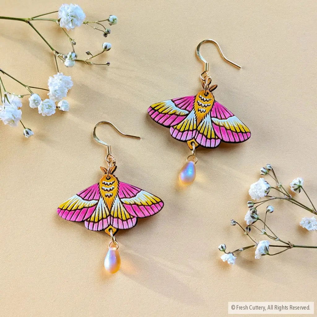 Rosy Maple Moth Earrings Dangle and Drop Earrings