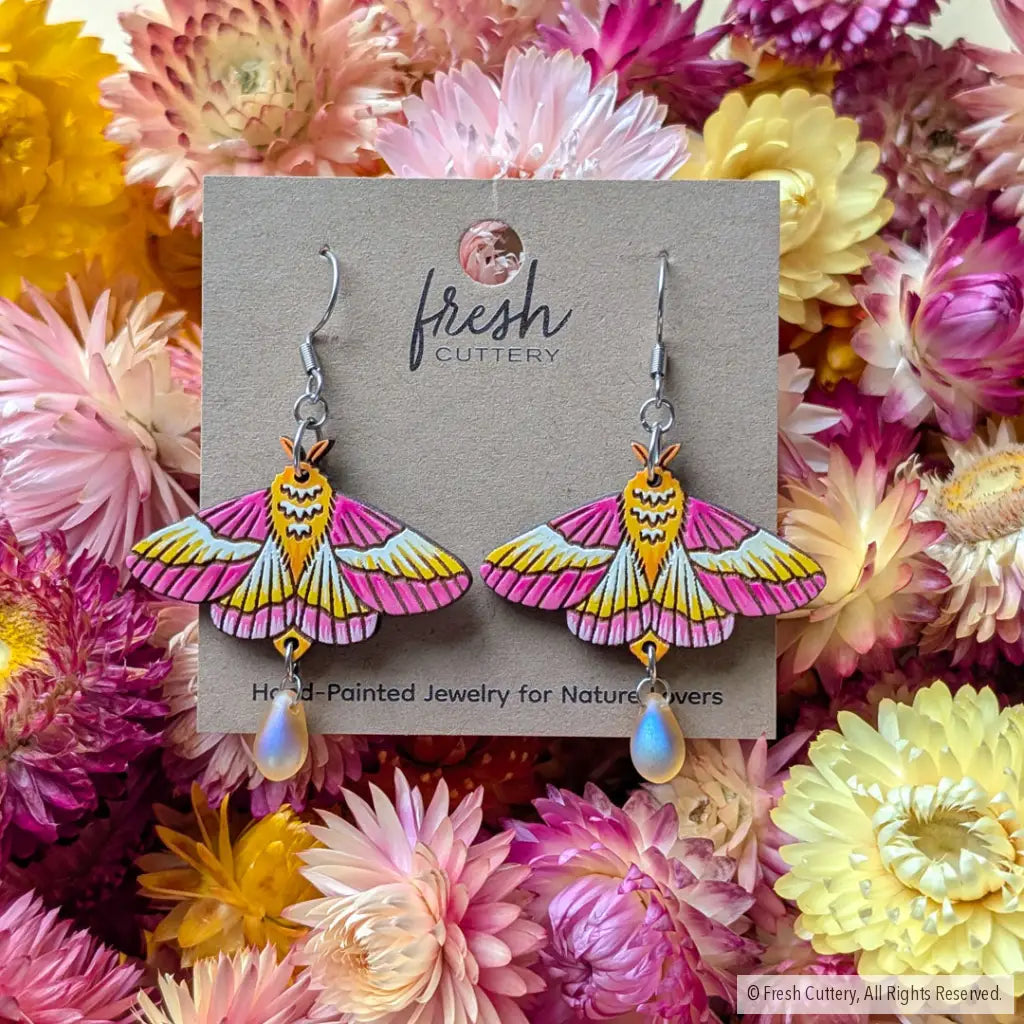 Rosy Maple Moth Earrings - Dangle and Drop Earrings