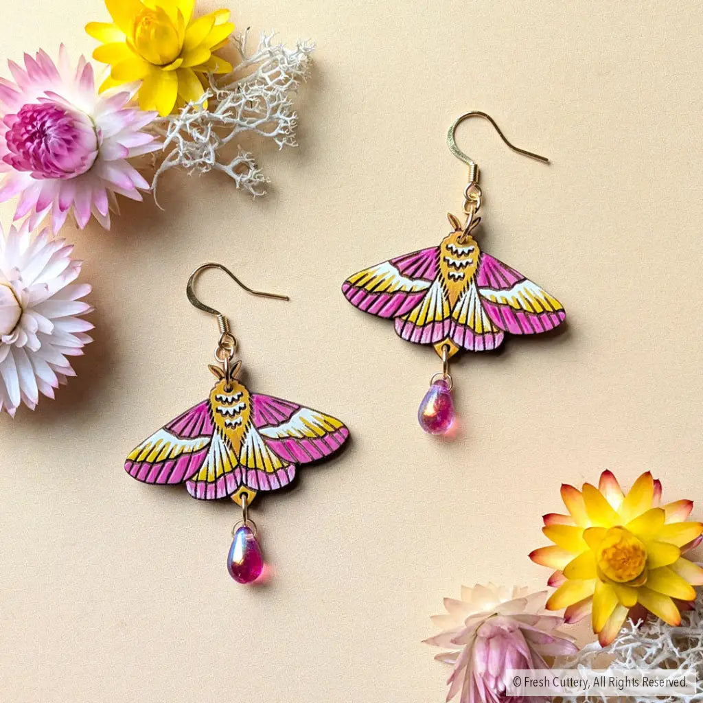 Rosy Maple Moth Earrings - Dangle and Drop Earrings