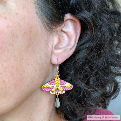 Rosy Maple Moth Earrings Dangle and Drop Earrings