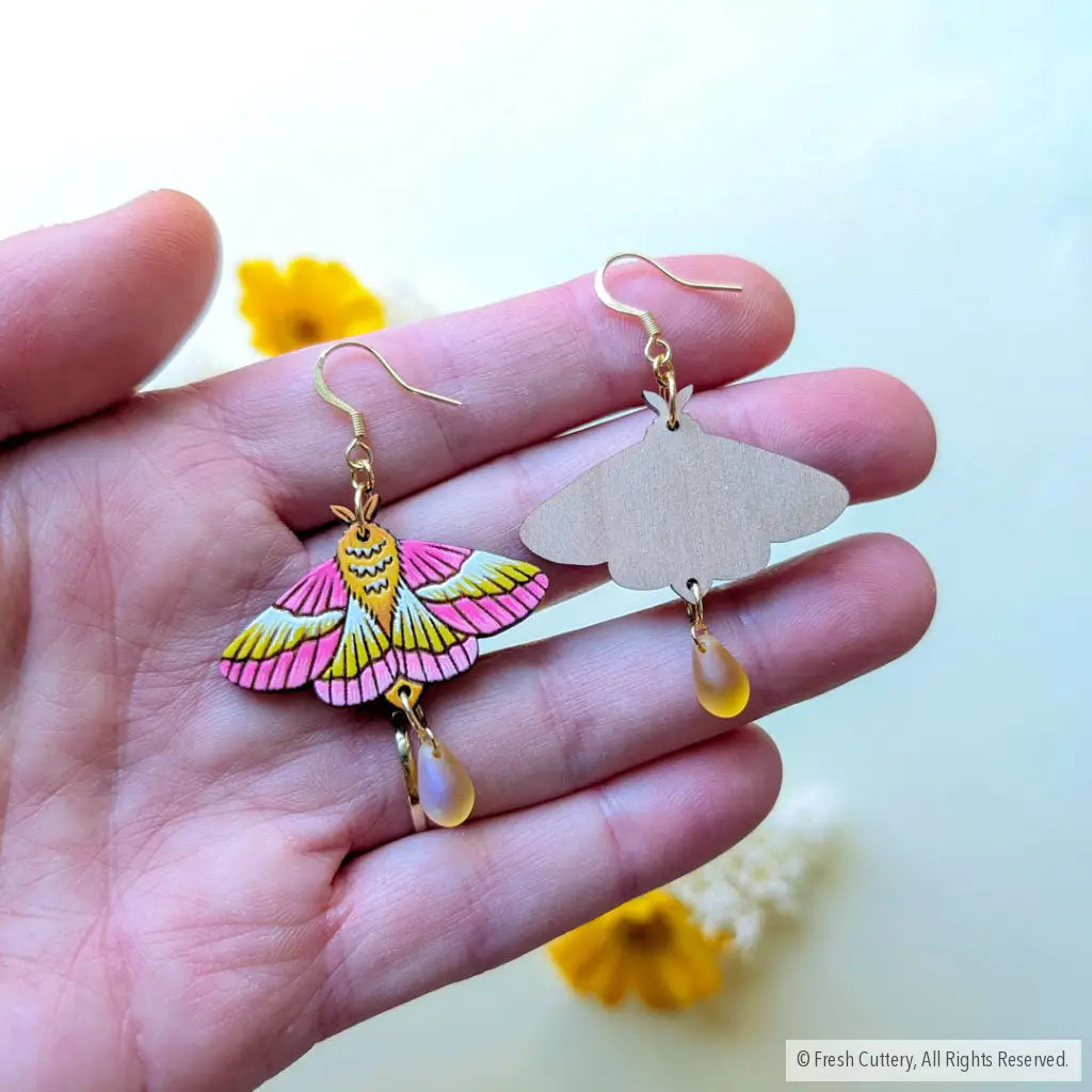 Rosy Maple Moth Earrings Dangle and Drop Earrings
