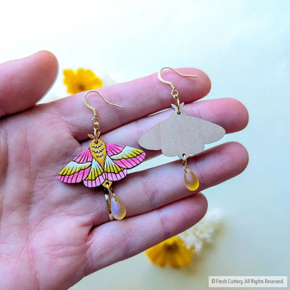 Rosy Maple Moth Earrings Dangle and Drop Earrings