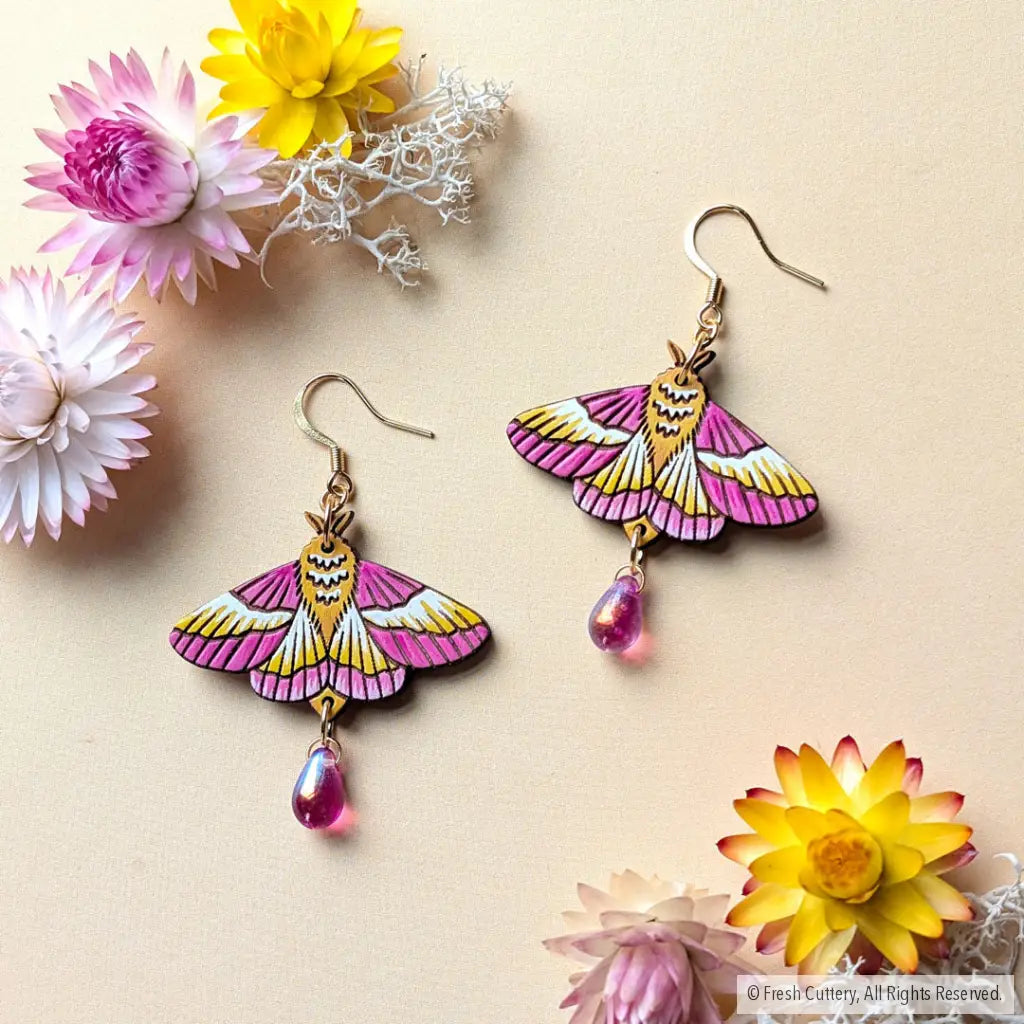 Rosy Maple Moth Earrings - Dangle and Drop Earrings
