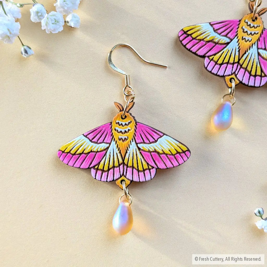 Rosy Maple Moth Earrings Dangle and Drop Earrings