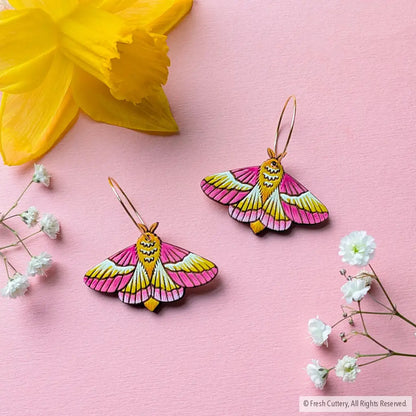 Rosy Maple Moth Earrings Gold Hoops without Bead Dangle and Drop Earrings