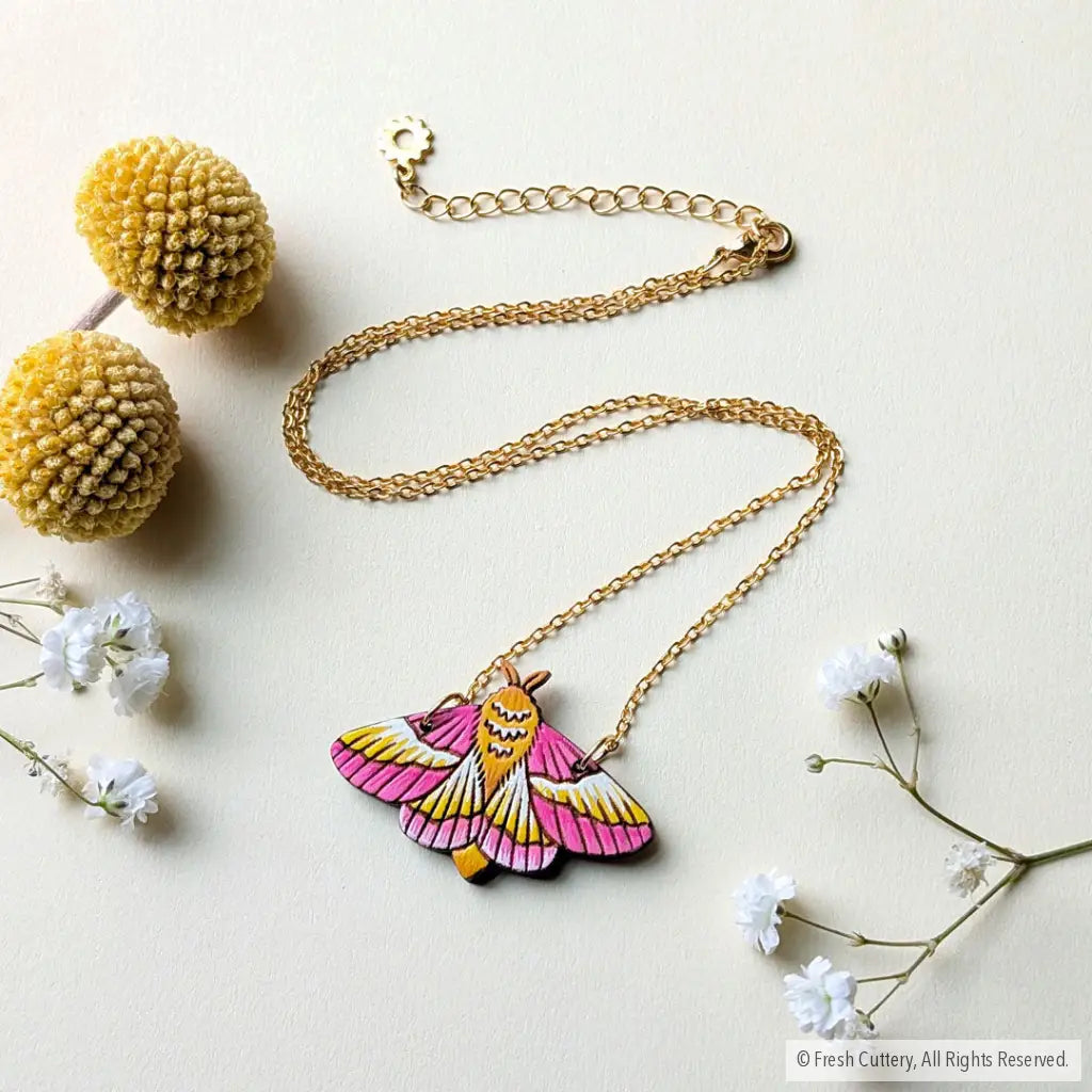 Rosy Maple Moth Necklace Gold Necklaces