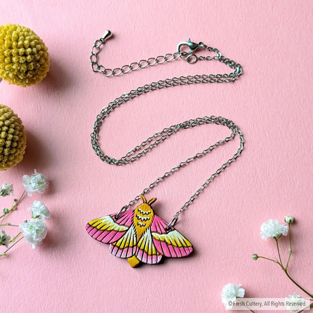 Rosy Maple Moth Necklace Silver Necklaces