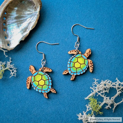 Sea Turtle Earrings Silver Ear Wires Dangle and Drop Earrings