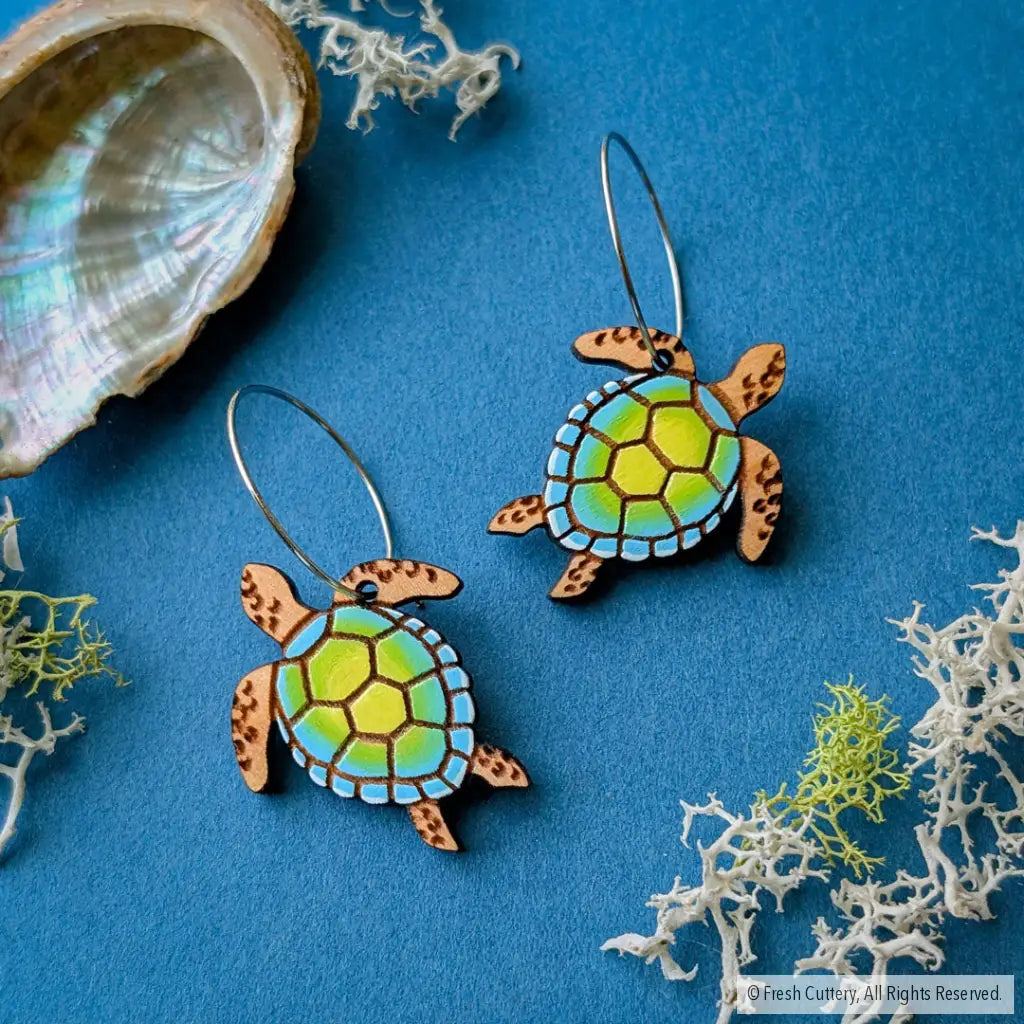 Sea Turtle Earrings Silver Hoops Dangle and Drop Earrings