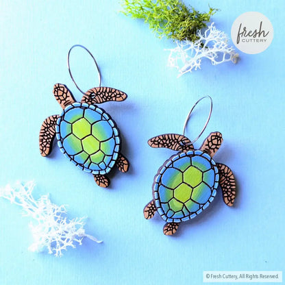 Sea Turtle Earrings Silver Hoops Dangle And Drop