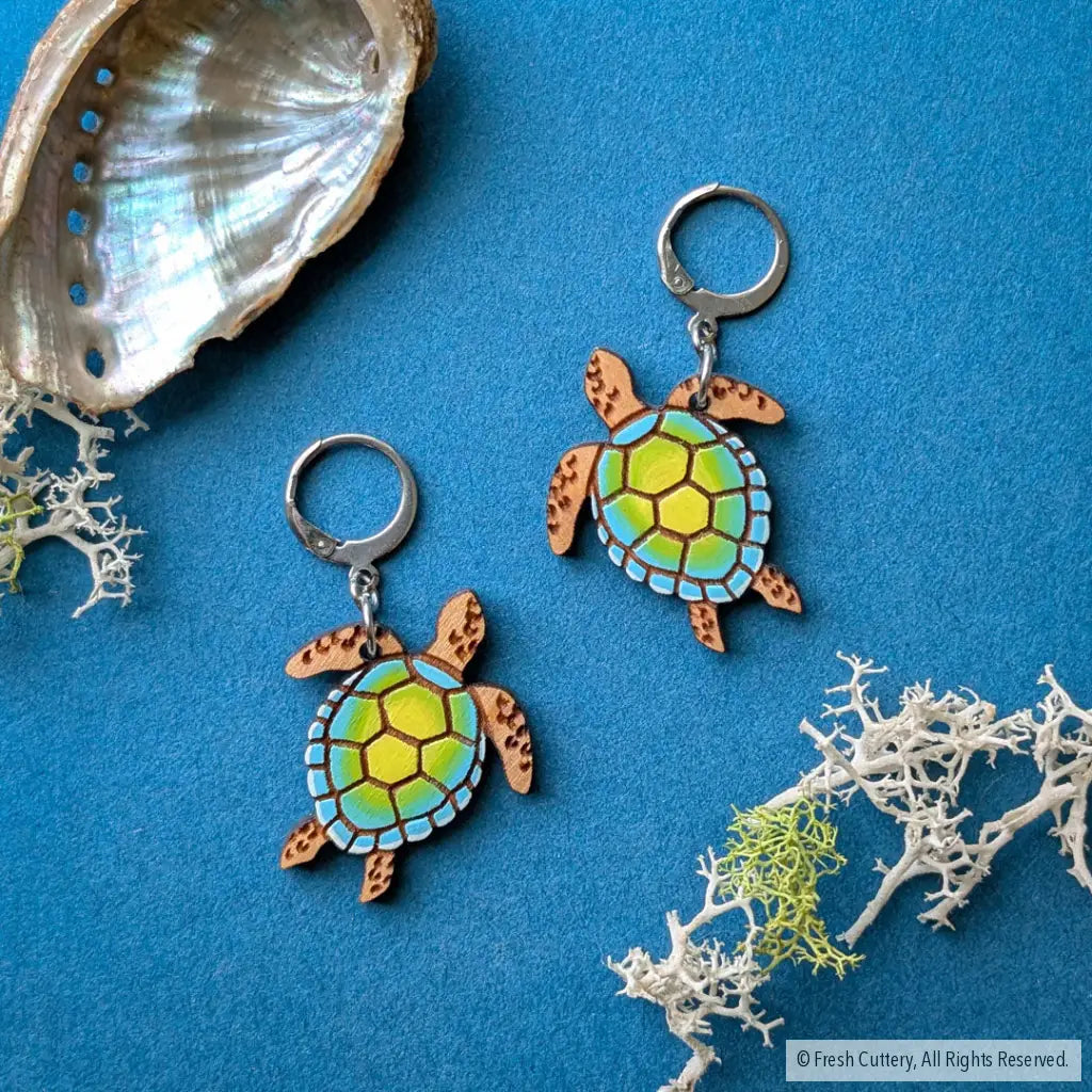 Sea Turtle Earrings Silver Leverbacks Dangle and Drop Earrings