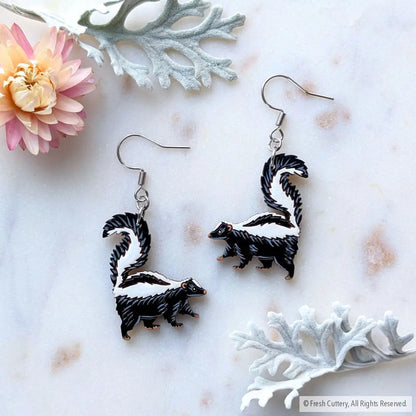 Skunk Earrings - Silver Ear Wires - Dangle and Drop Earrings