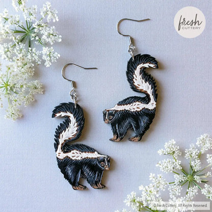 Skunk Earrings Silver Ear Wires Dangle and Drop Earrings